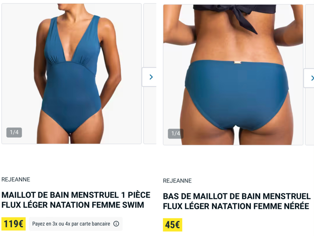2 modèles maillots de bain menstruels decathlon rejeanne 