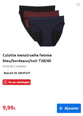 culotte menstruelle carrefour 9,99 euros trois culottes